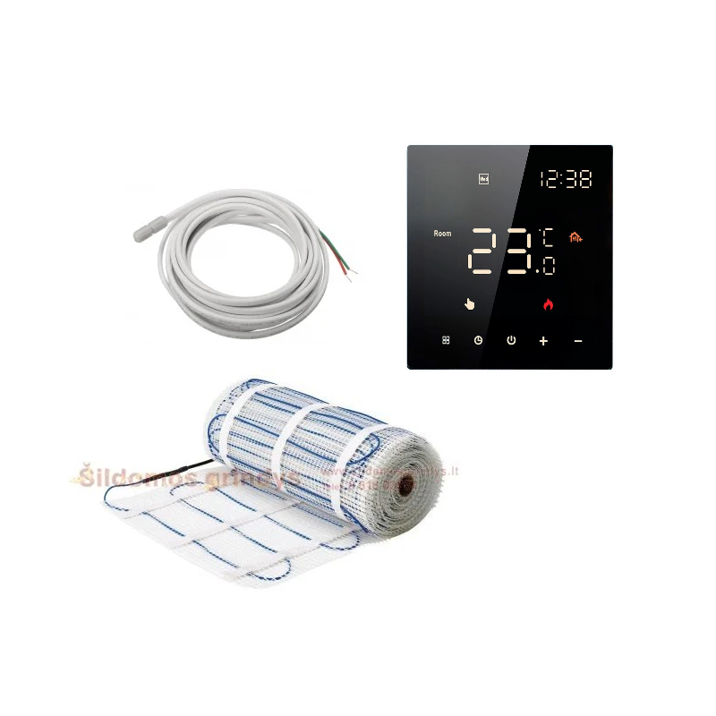 150W Georas elektrinis grindų šildymo kilimėlis + GC-607 juodas WIFI termostatas 150W Georas elektrinis grindų šildymo kilimėlis + GC-607 juodas WIFI termostatas