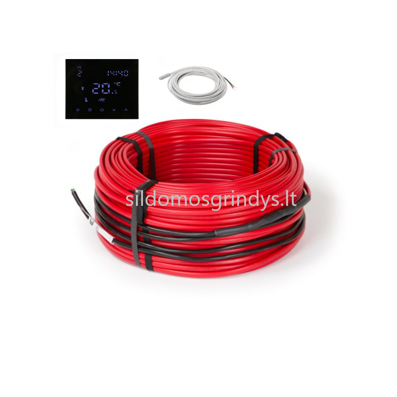 Grindinio šildymo kabeliai Georas 18w/m + termostatas 607 Wifi juodas termostatas